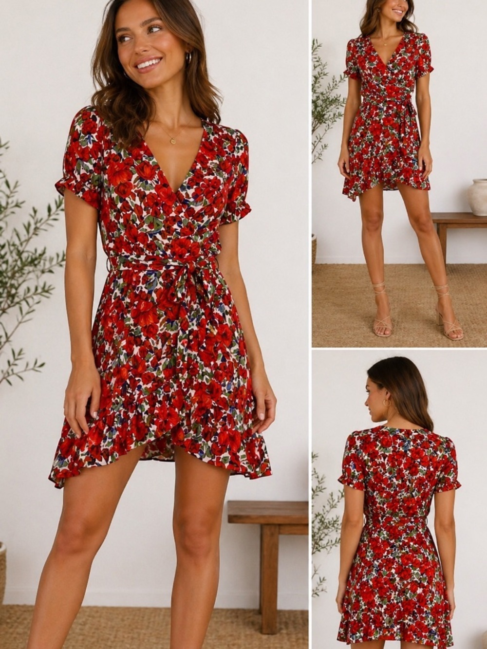 Zara Tulip Print Short Sleeve Wrap Dress Size S